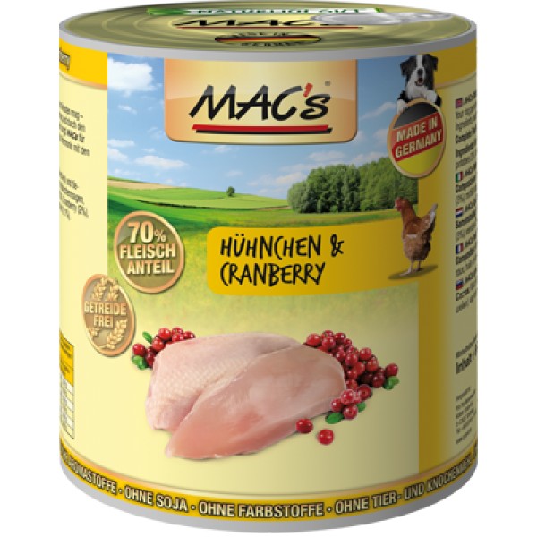 Levně Mac's Dog konzerva kuře a brusinka 800 g