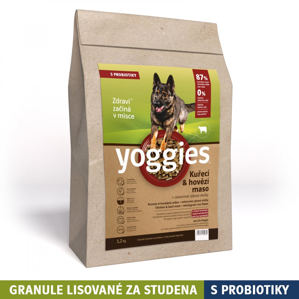 Levně Yoggies granule Kuřecí a hovězí 1,2kg