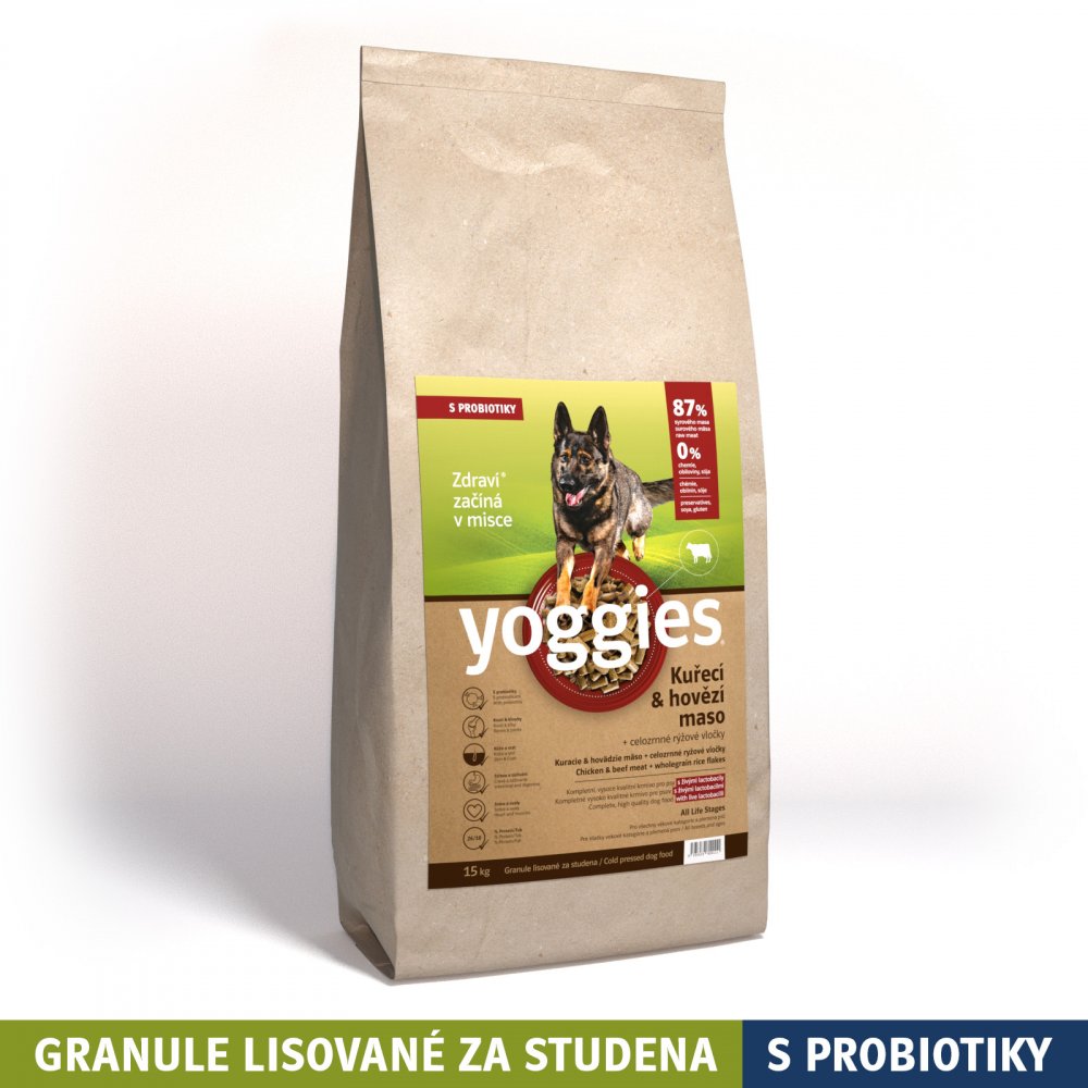 Levně Yoggies granule Kuřecí a hovězí 15kg