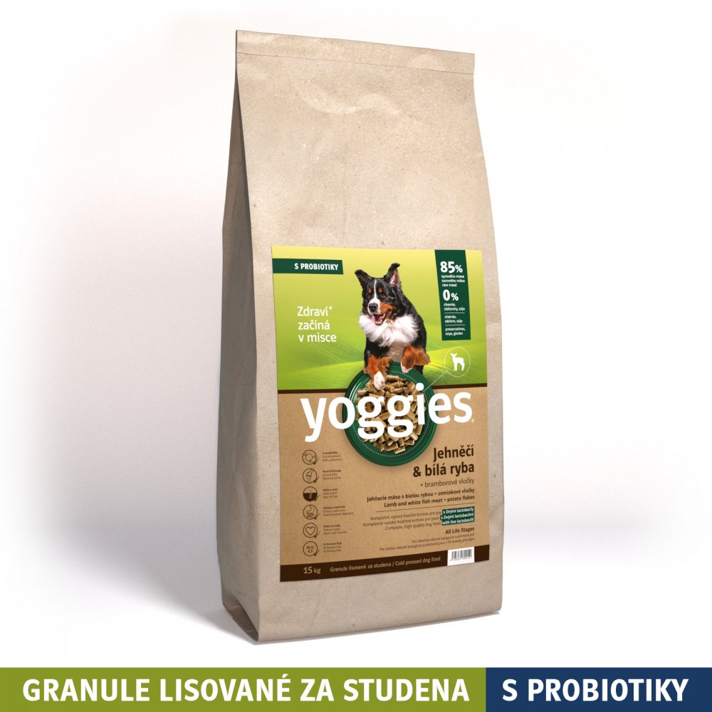 Levně Yoggies granule jehněčí a bílá ryba 15 kg