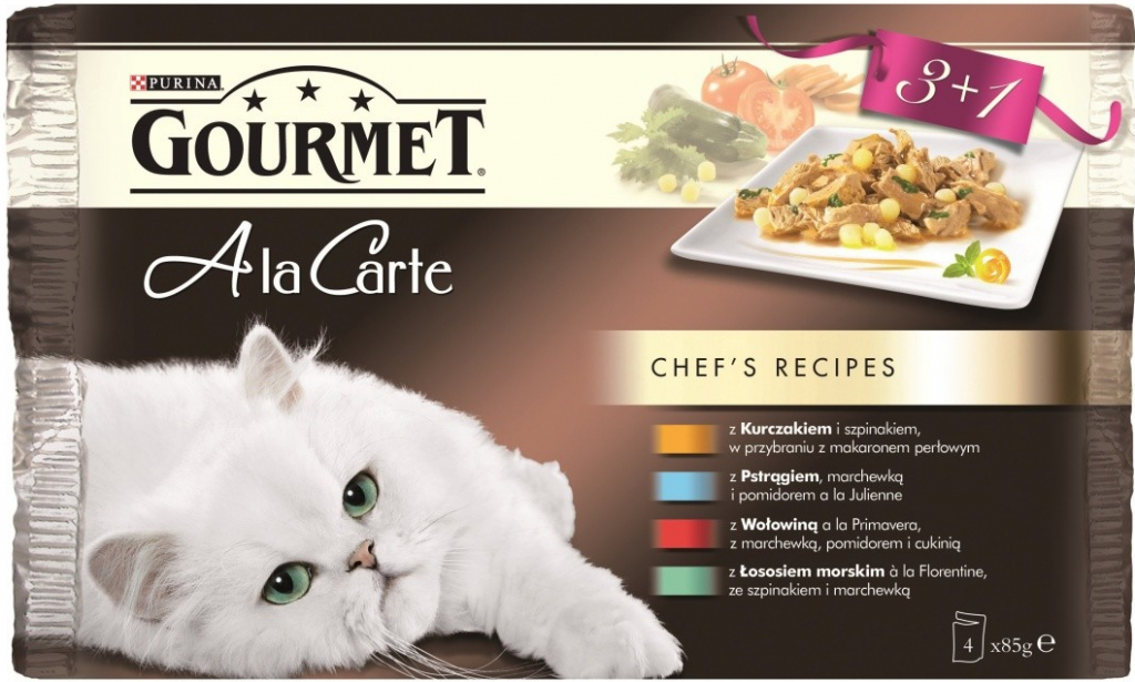 Levně Gourmet & la Carte kuře hovězí pstruh tmavá treska 4 x 85 g