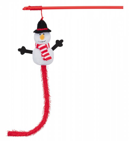 Levně Vánoční hračka pro kočky sněhulák na udici 31 cm