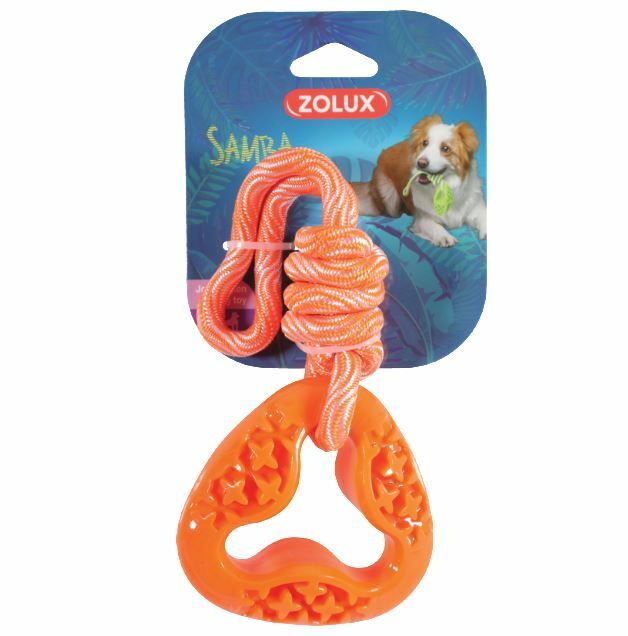 Levně Hračka pes TPR SAMBA trojúhelník s lanem oranžová Zolux