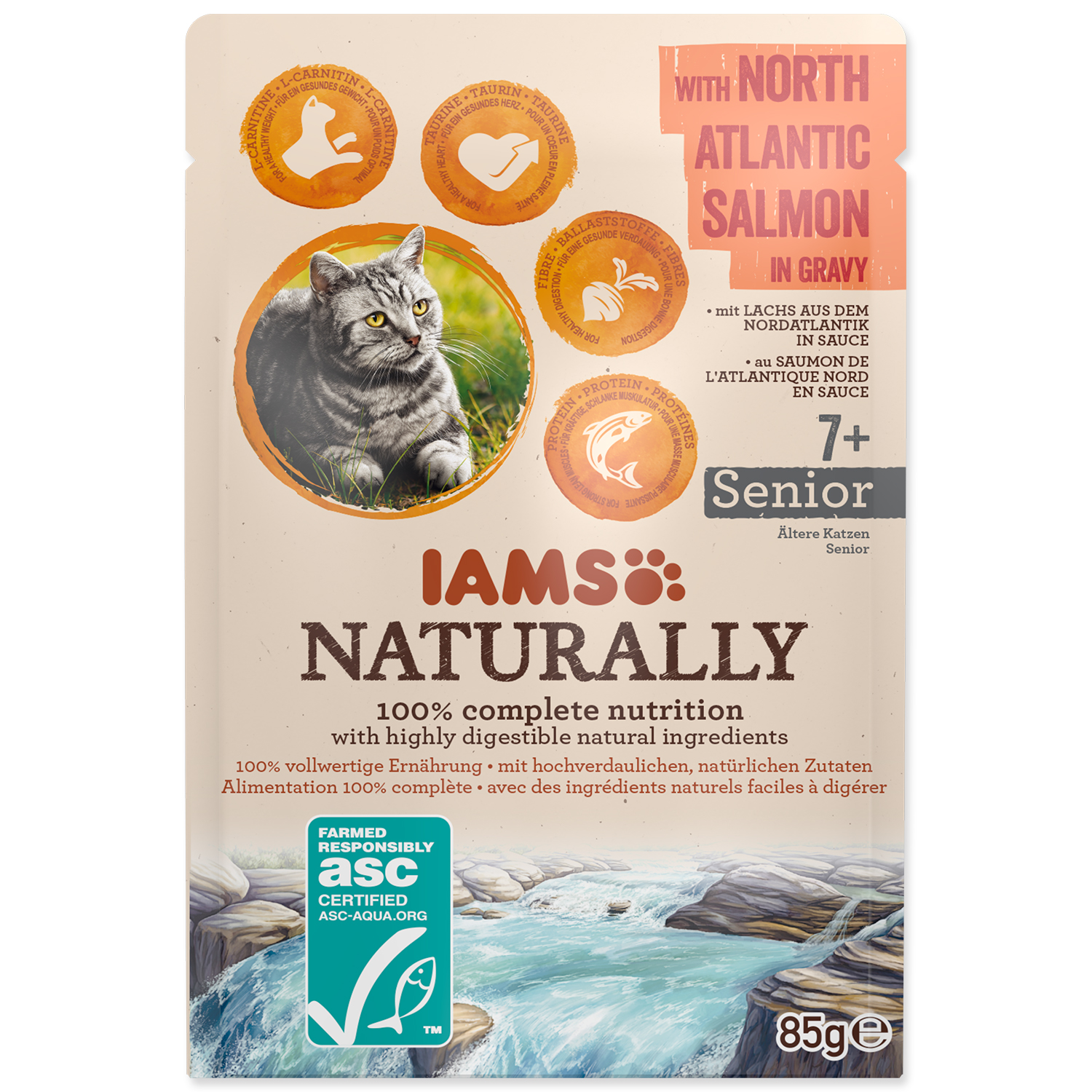 Levně Kapsička IAMS Cat Naturally Senior with North Atlantic Salmon in Gravy