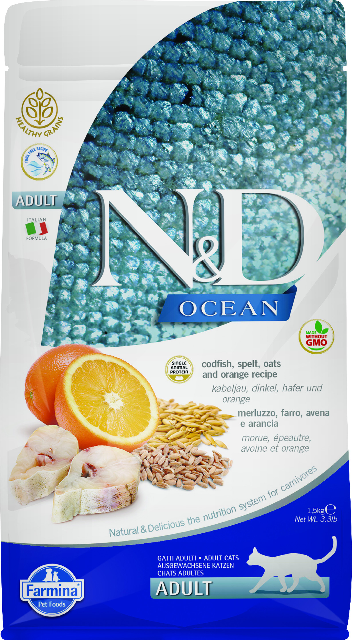 Levně N&D OCEAN CAT LG Adult Codfish & Orange 1,5kg