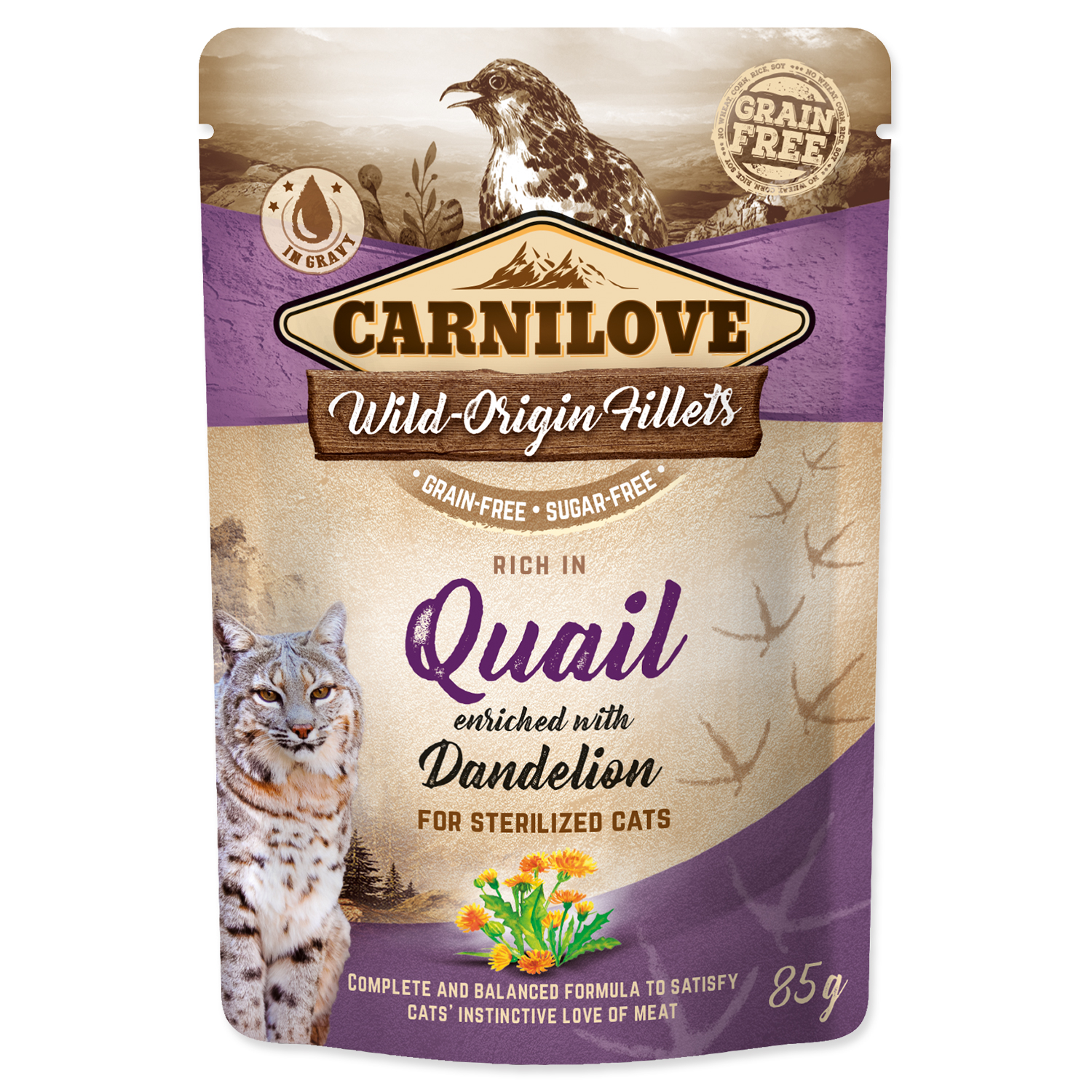 Levně Kapsička CARNILOVE Cat Castrate Rich in Quail enriched with Dandelion 85g