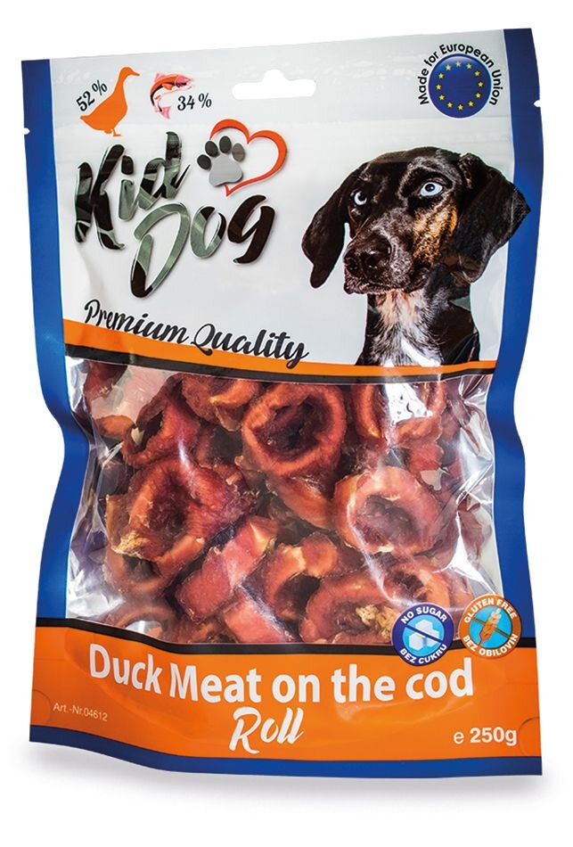 Levně KIDDOG kachní masíčko na tresčí rolce 250 g