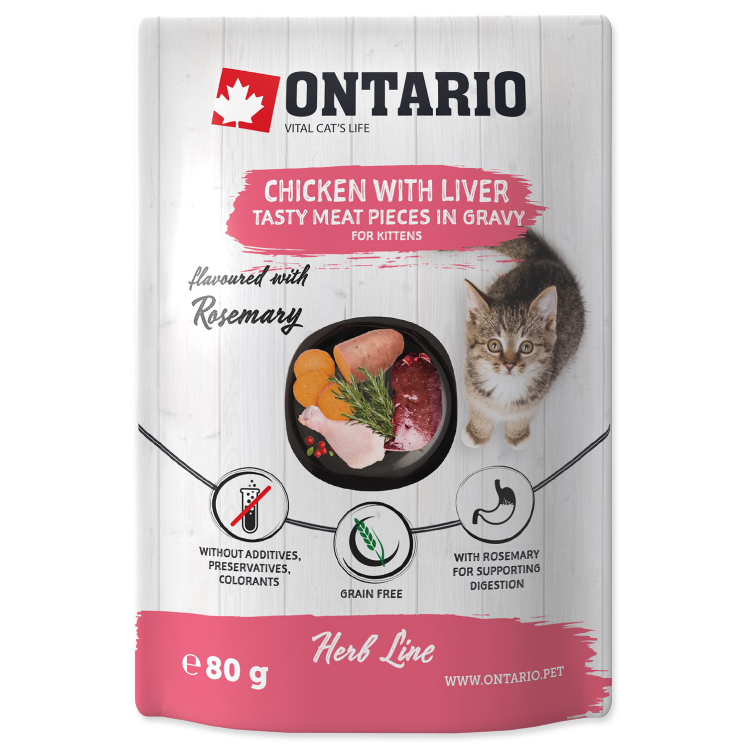 Levně Ontario Herb Kitten Chicken with Liver 80 g