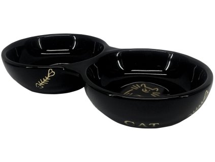 123455 nobby golden cat keramicka dvojita miska pro kocky cerna se zlatym vzorem 22x4cm 2x0 13l