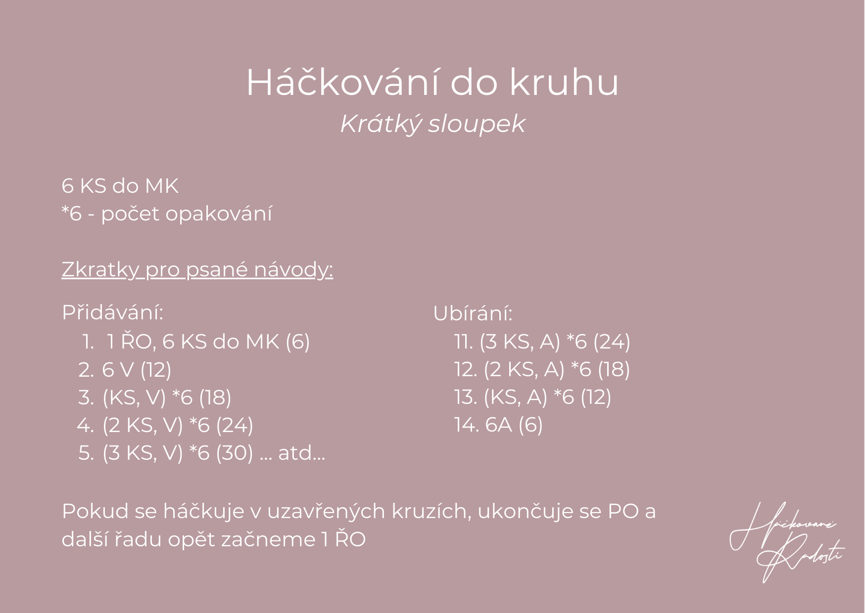 ZÁKLADY HÁČKOVÁNÍ - HÁČKOVÁNÍ DO KRUHU - KRÁTKÝ SLOUPEK