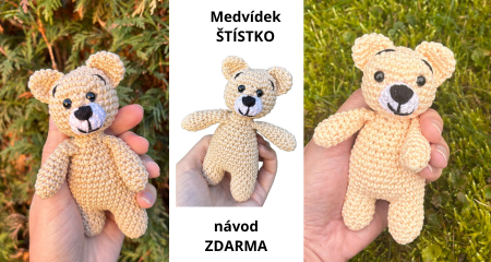 Háčkovaný medvídek ŠTÍSTKO - návod zdarma