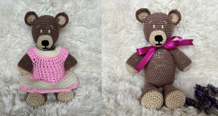 Háčkovaný medvídek v letních šatech