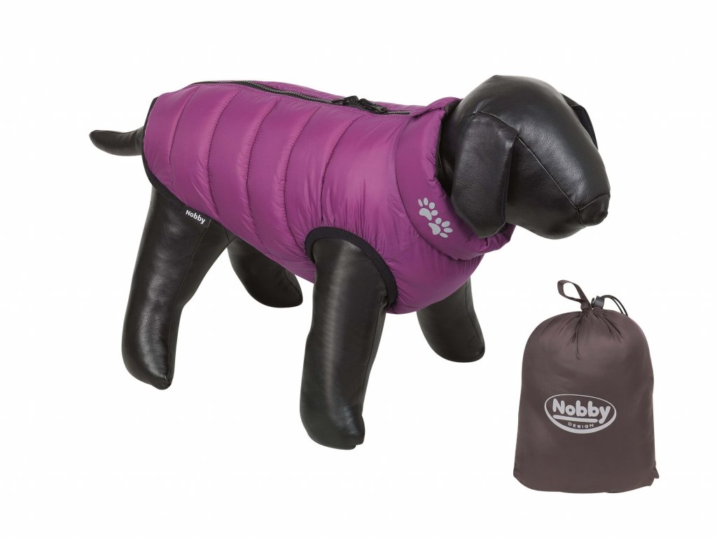 Obojstranná ľahká prešívaná vesta moderného vzhľadu pre psy Nobby Light 26cm hnedá/fialová