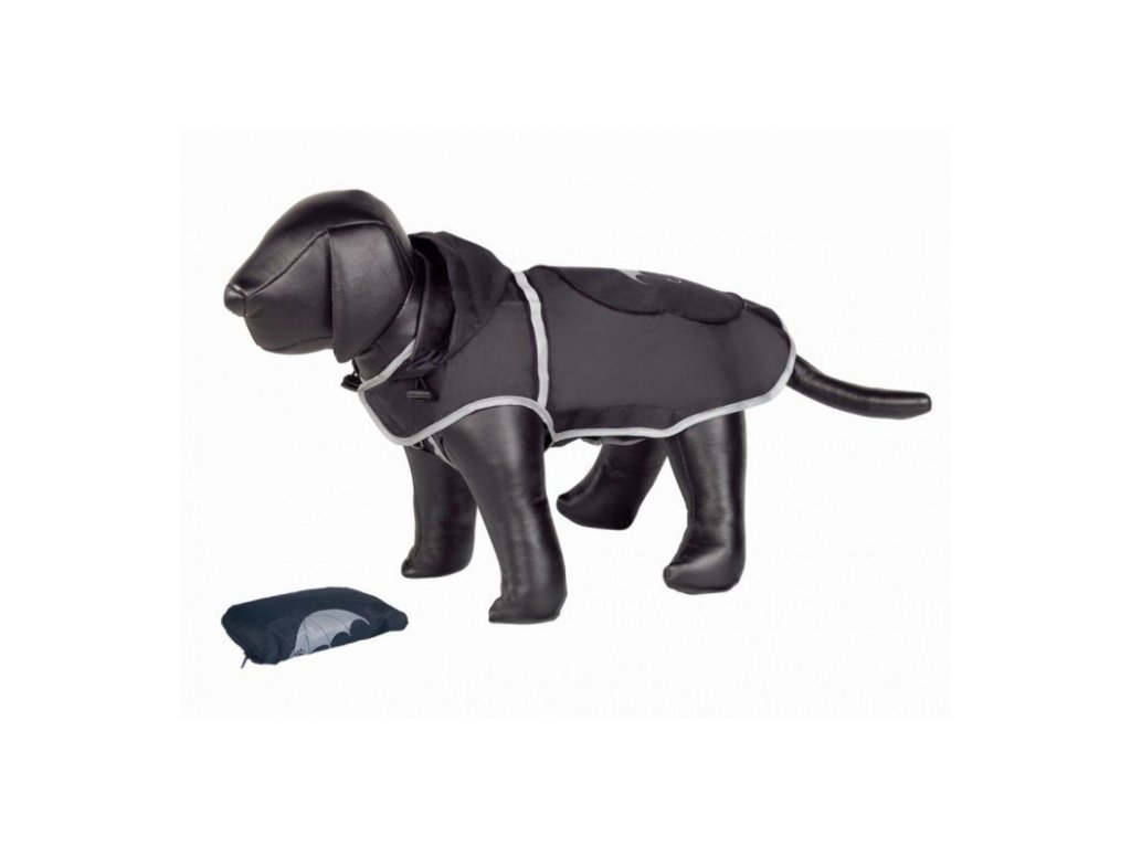 Pršiplásť pre psy Nobby Rainy 40cm s reflexnými pruhmi a odopínateľnou kapucňou čierna