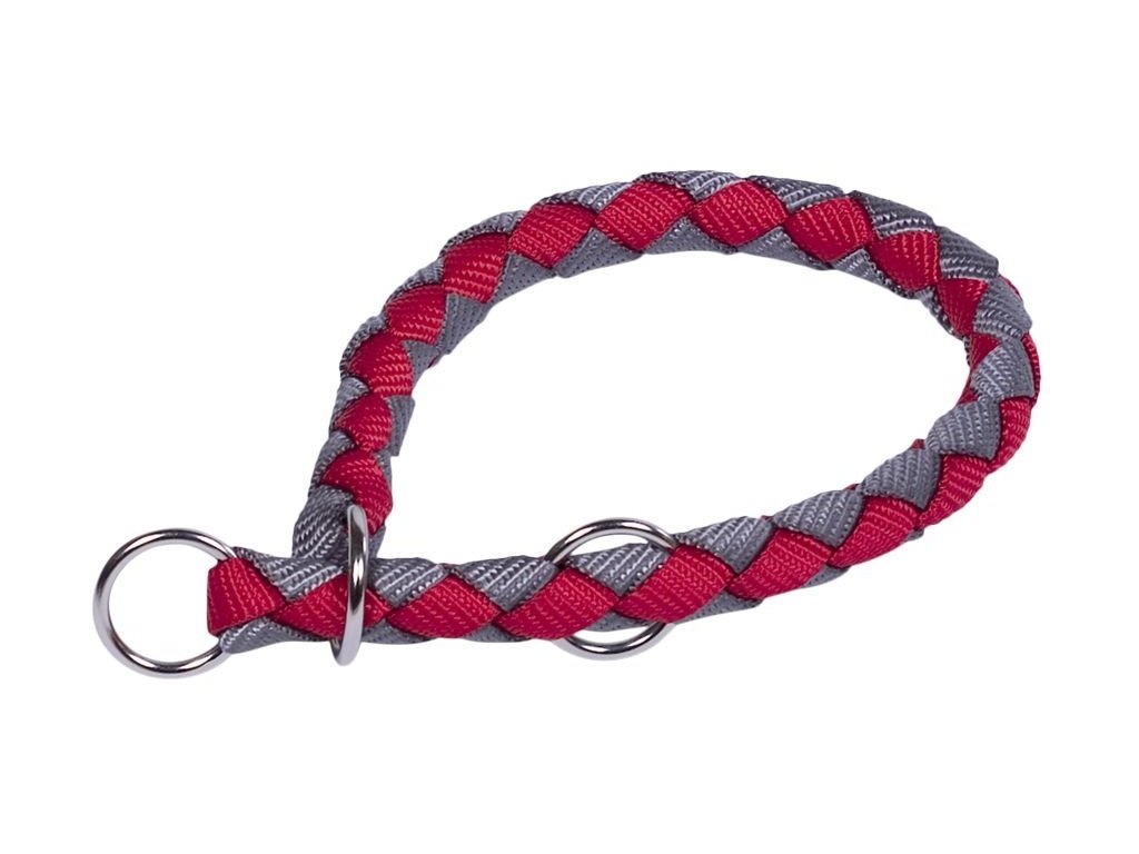 Polosťahovací obojok pre psa z pleteného nylonu CORDA vo veľkosti S-M a červenej farbe