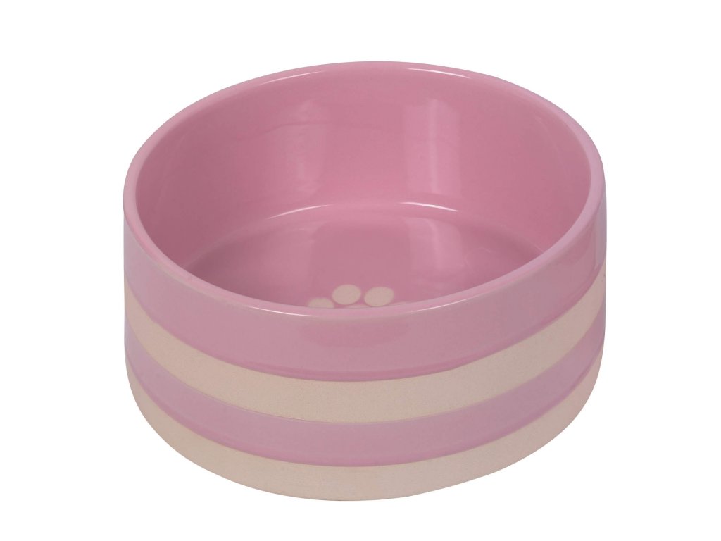 Keramická miska pre psov a mačky s motívom labky Nobby Strio XL 2l ružová/krémová