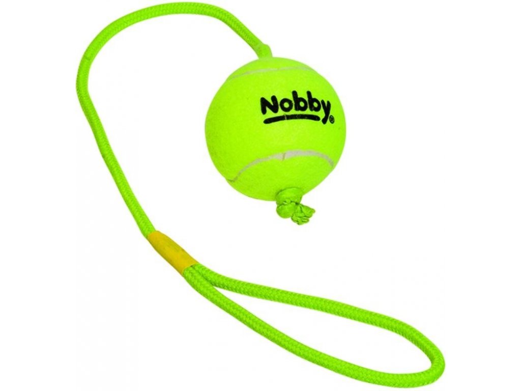 Kvalitná hračka na aport pre stredné psy Nobby tennisová lopta s lanom L s priemerom lopty ø7,5cm