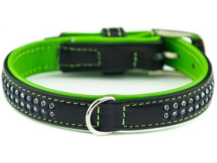 Kožený obojok pre psov so Swarovski kryštáľmi v zelenej farbe Nobby Pacific Deluxe S-M 42cm