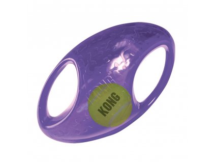 Iinteraktívna hračka pre psy z termoplastickej gumy s tenisovou loptičkoui KONG®  Jumbler Rugby M/L
