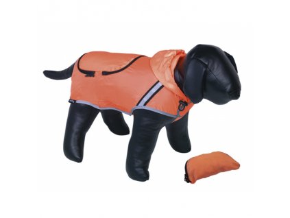 Pršiplásť pre psy Nobby Rainy 29cm s reflexnými pruhmi a odopínateľnou kapucňou neónovo-oranžová