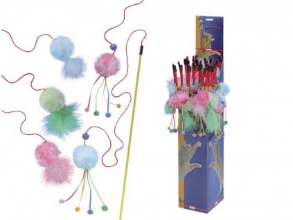 Vábnička s dlhou šnúrkou a farebnou hračkou na konci pre mačky Nobby s tyčou 45cm v balení 36ks