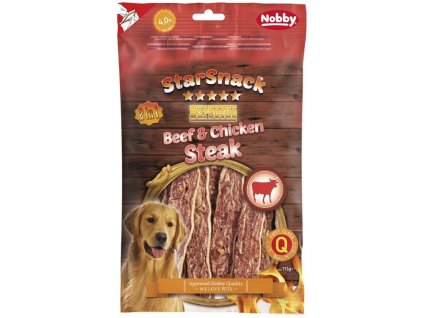 Kvalitná maškrta pre psy sušený steak z hovädzieho a kuracieho mäsa Nobby StarSnack BBQ Steak 113g