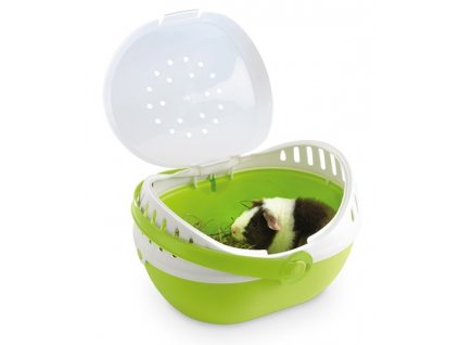 Malý moderný plastový prepravný box pre malé hlodavce s pohodlným otváraním Savic Elmo M zelený