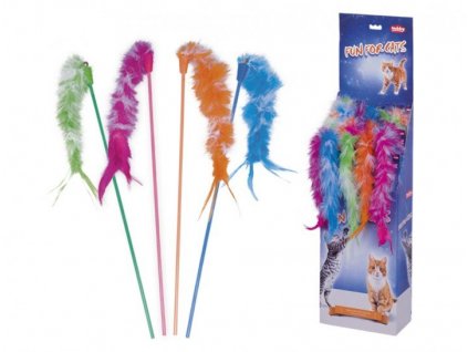 Vábnička s dlhou a farebnou hračkou na konci pre mačky Nobby s tyčou 45cm v štyroch rôznych farbách.
