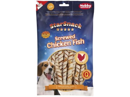 Kvalitná pochúťka pre psy s kuracím a rybacím mäsom Nobby StarSnack Screwed Chicken Fish 113g