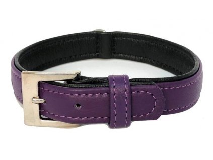 Prešívaný prémiový obojok pre psov z teľacej kože SOUTH M-L fialová pre obvod krku 41-49 cm