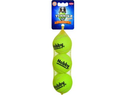 Hračka pre stredných psov tennisová lopta s povrchom šetrným pre zuby s pískatkom od Nobby 3ks