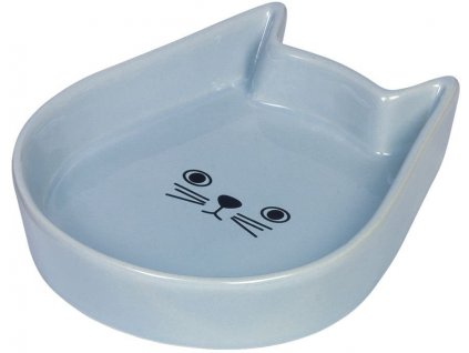 Keramická miska pre mačky na vodu a krmivo v špeciálnom tvare Nobby Kitty Face s objemom 200ml modrá