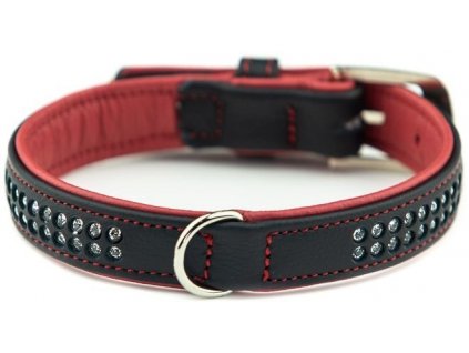 Kožený obojok pre psov so Swarovski kryštáľmi v červenej farbe Nobby Pacific Deluxe M 47cm