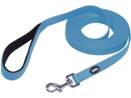 Ploché poplastované stopovacie vodidlo pre psa na výcvik Cover S-M 5m v modrej farbe