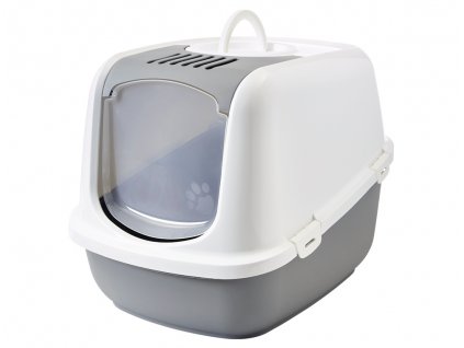 Plastové WC pre mačky s odnímateľným krytom Savic Nestor Jumbo 66x48x46cm vo farbe sivá-biela