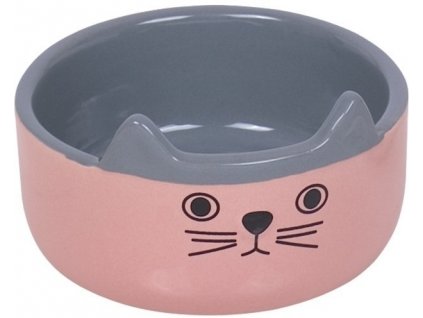 Keramická miska pre mačky na vodu a krmivo Nobby Cat Face ružová 160ml