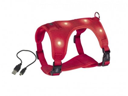 Svietiaci postroj pre psy s viditeľnosťou do 400m v červenej farbe Nobby Flash Mesh L