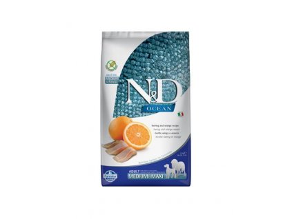 Farmina N&D OCEAN (GF) Adult: Sleď & Pomaranč krmivo pre dospelé stredné a veľké psy