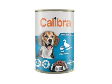 Calibra Dog konzerva 1240 g: kačacie s ryžou a mrkvou v omáčke pre dospelé psy