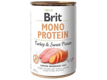 Brit Mono Protein 400 g: konzerva s morčacím a batátom pre psy s intoleranciami