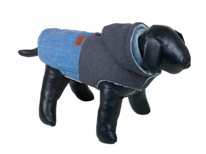 Nobby Hoda 40 cm sivá: štýlový sveter z rifloviny a plyšu s flexibilnou kapucňou