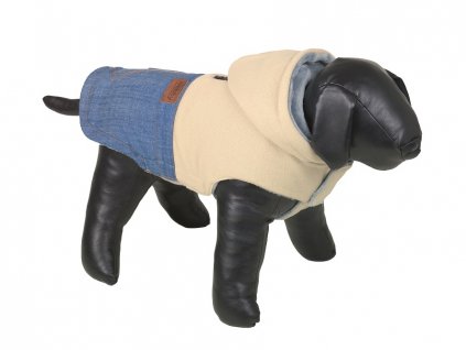Nobby Hoda 32 cm béžová: štýlový sveter z rifloviny a plyšu s flexibilnou kapucňou