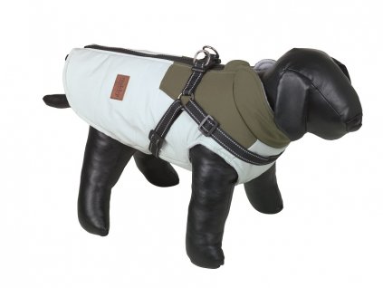 Nobby Jona 2v1 44 cm svetlozelená/zelená: kabát pre psy s integrovaným reflexným postrojom
