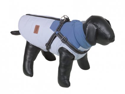 Nobby Jona 2v1 48 cm svetlomodrá/modrá: kabát pre psy s integrovaným reflexným postrojom