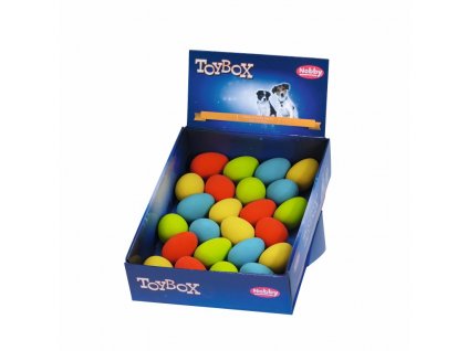 Nobby gumené vajíčka display 24 ks: rôznofarebné hračky pre psy s nepredvídateľným odskokom