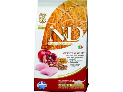 Farmina N&D cat AG kura, ovos, granátové jablko: granule pre kastrované mačky