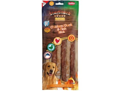 Pochúťka pre psov kačka/kura/treska Nobby StarSnack BBQ Duck & Fish Stick 130g