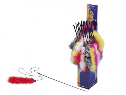 Plastová tyč s dlhou šnúrkou a farebnou hračkou na konci pre mačky Nobby s tyčkou 46cm rôznofarebné