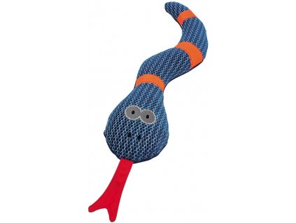 Reflexná nylonová hračka pre psy s pískatkom Nobby sieťovinový had o dĺžke 40cm v modrej farbe.