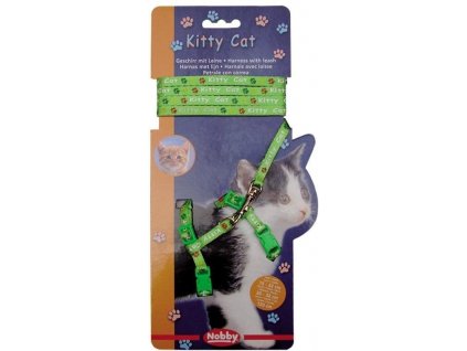 Nylonový postroj pre menšie mačky a mačiatka s vodítkom na prechádzky Nobby Kitty Cat zelený
